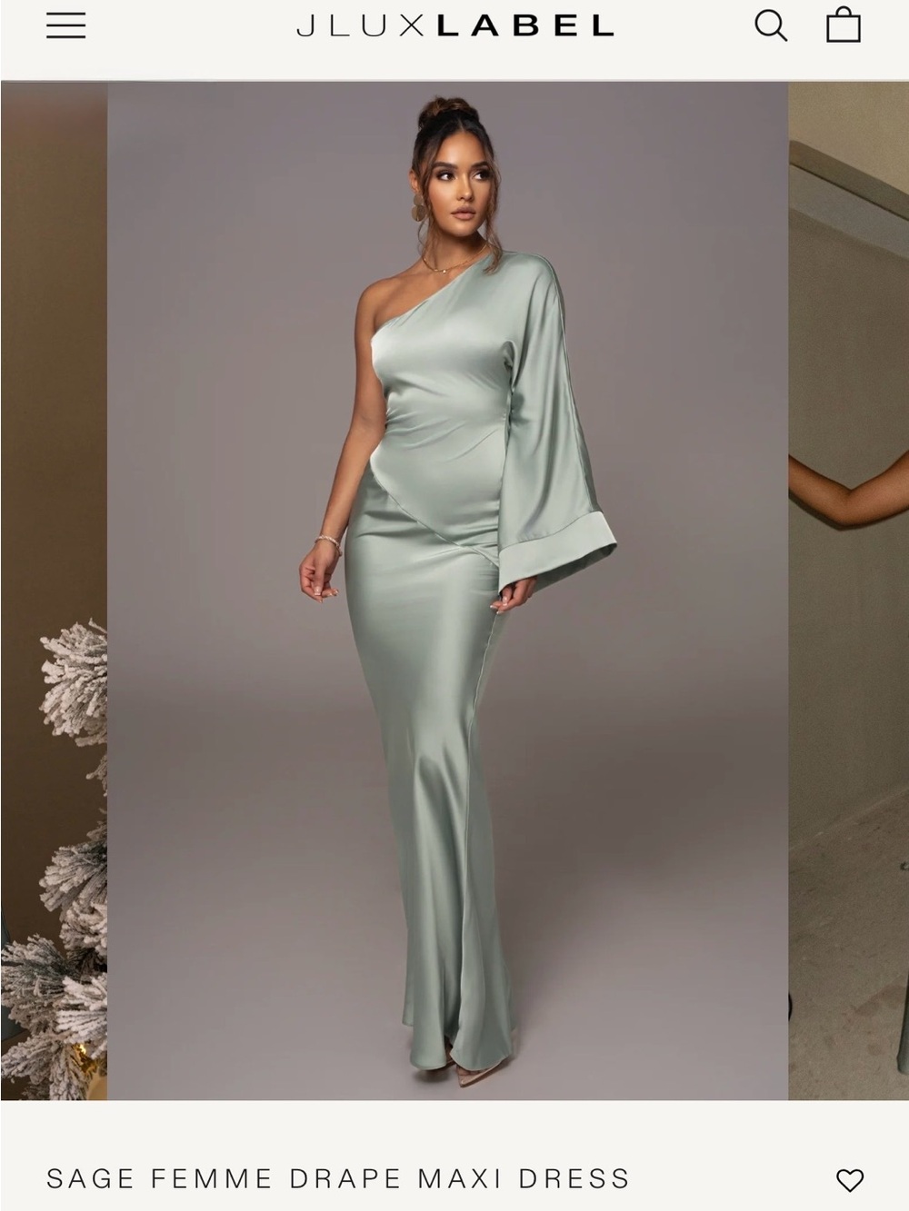 JLUXLABEL Sage One-Shoulder Satin Maxi Dress